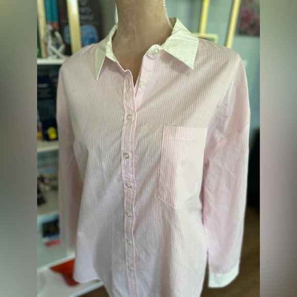 Pink and White Button Down Shirt with Pinstripes - Picture 3 of 6